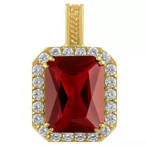 Sterling Silver Yellow Gold Plated Semi-Precious Crystal Ruby Pendant
