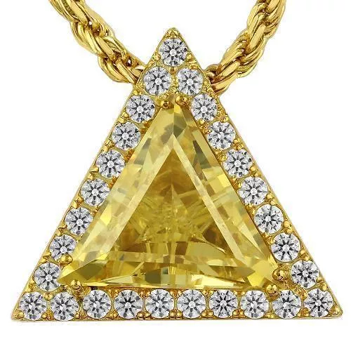 Sterling Silver Yellow Gold Plated Triangular Semi-Precious Crystal Citrine Pendant 13.00 Ctw