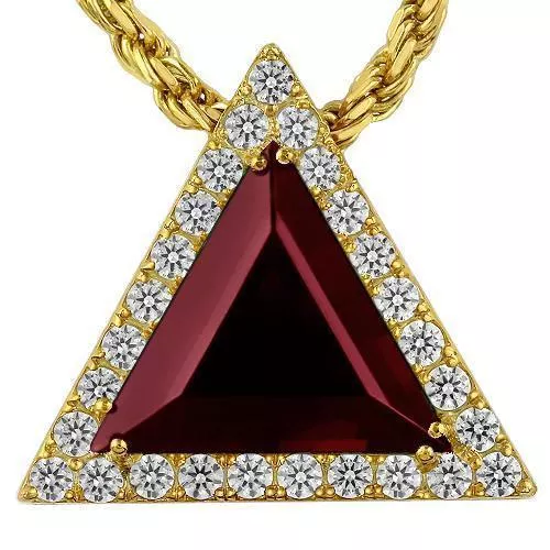 Sterling Silver Yellow Gold Plated Triangular Semi-Precious Crystal Ruby Pendant 13.00 Ctw
