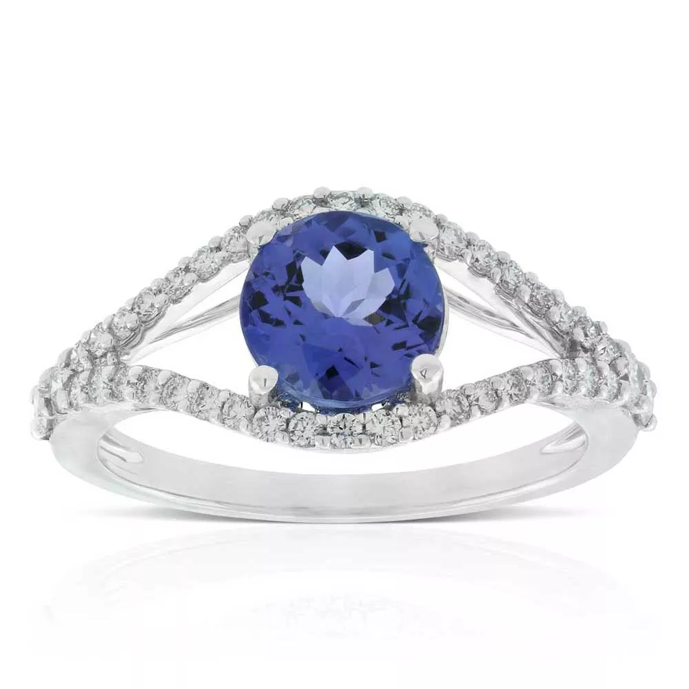 Tanzanite & Diamond Split-Shank Ring 14K