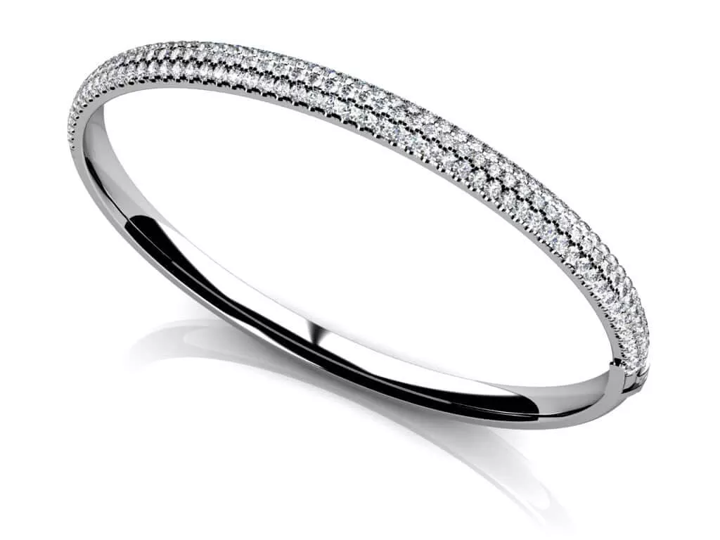 Three Row Pave Diamond Bangle 1.75 Carat Total Weight