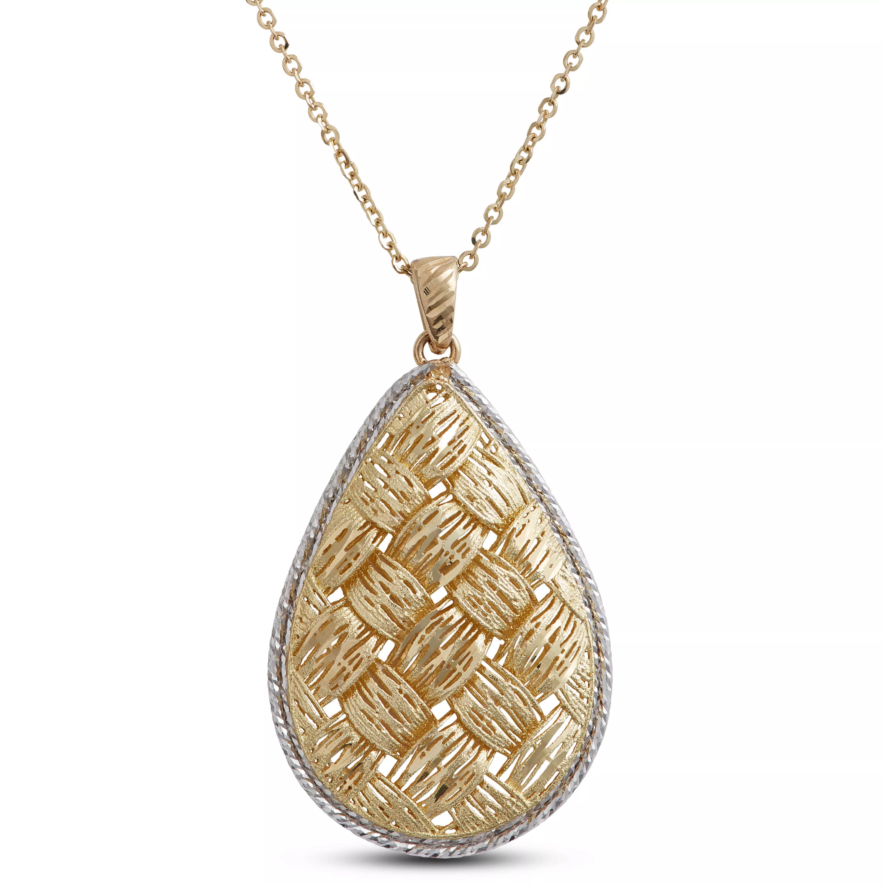 Toscano Two-Tone Woven Domed Pear Necklace 14K