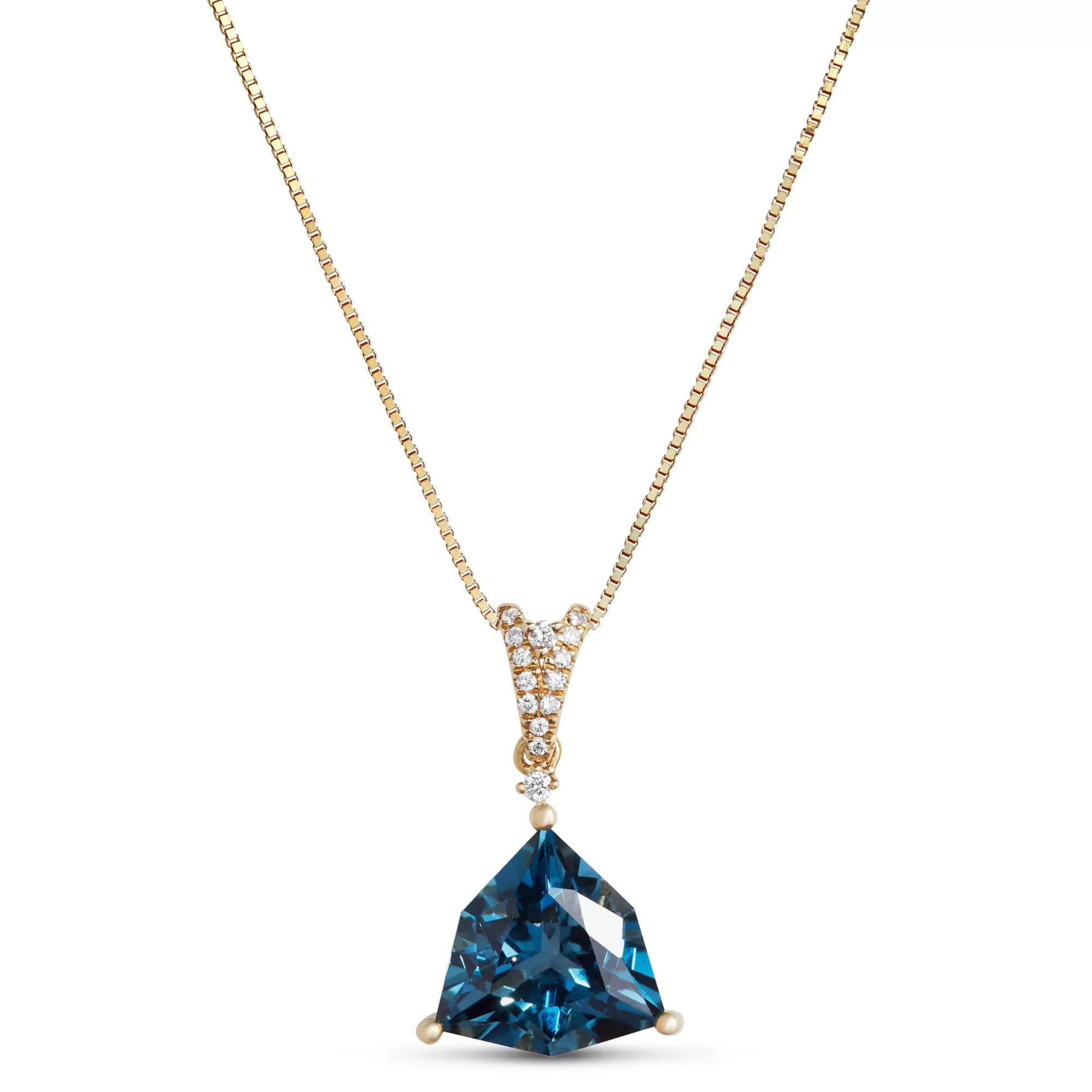 Trillion Cut Blue Topaz Pendant Necklace, 14K Yellow Gold