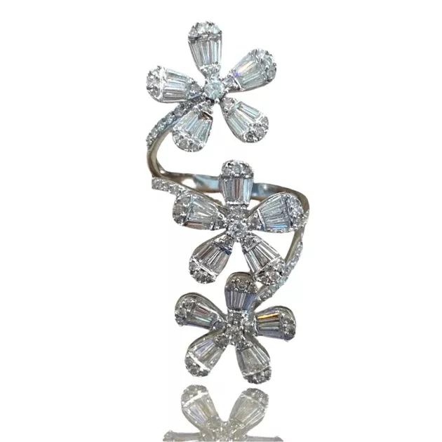 Triple Floral Motif Diamond Ring