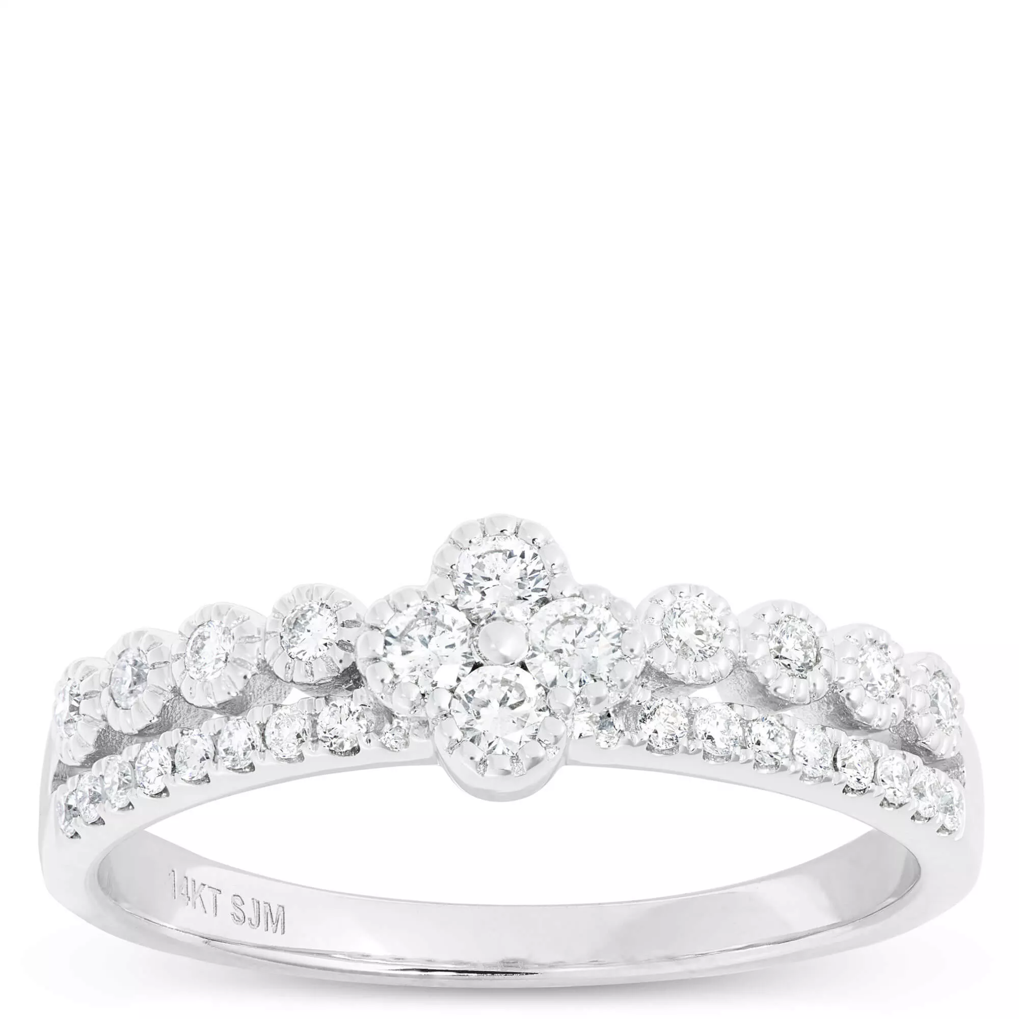 Two-Row Diamond Cluster Ring, 14K Yellow Gold