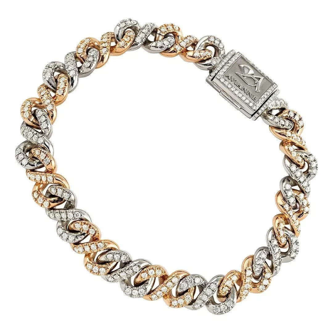 Two Tone Gold Diamond Infinity Link Bracelet 9 mm