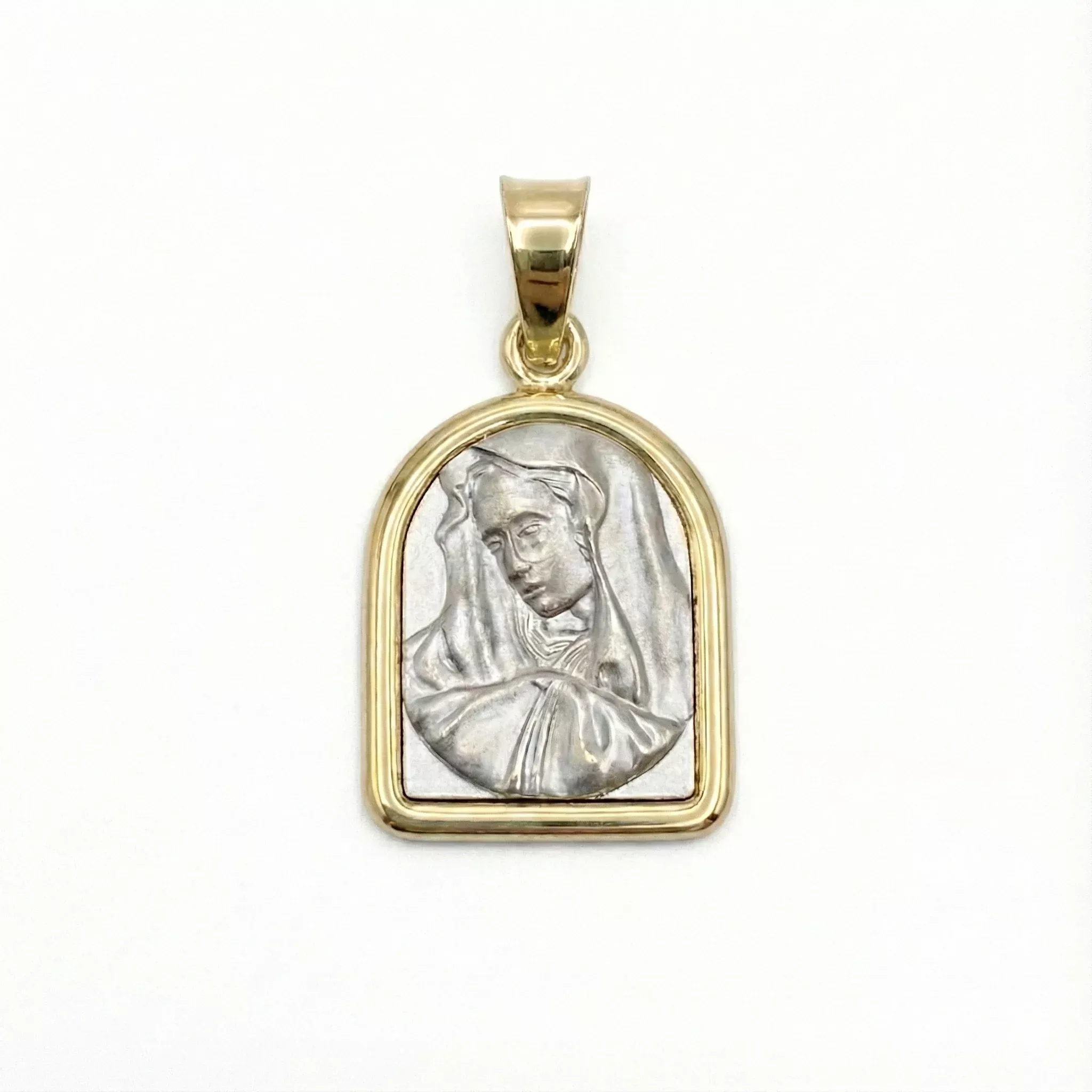 Two-Tone Virgin Mary Religious Pendant 14K