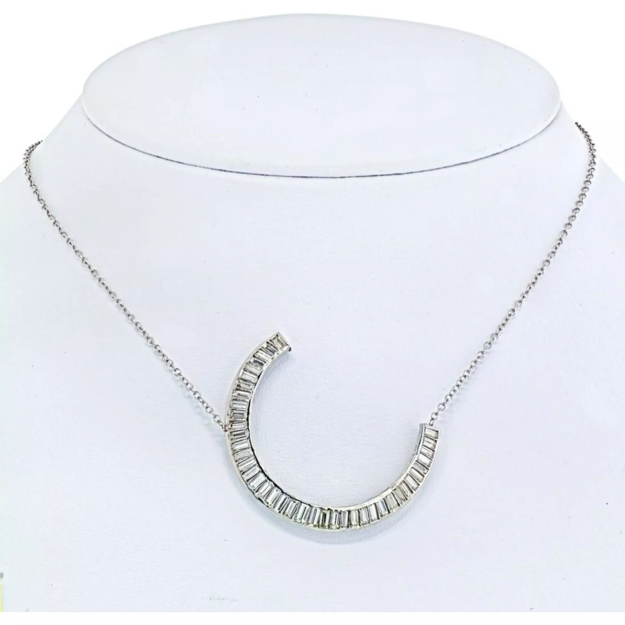 Vintage Baguette Diamond Crecent Pendant On A Chain Pendant