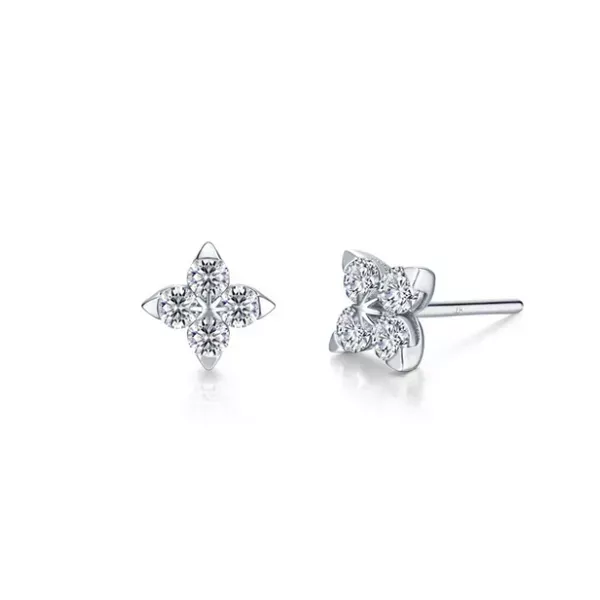 White Sterling Silver Floral Stud Earrings