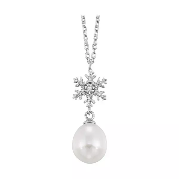 White Sterling Silver Pearl Snowflake Pendant
