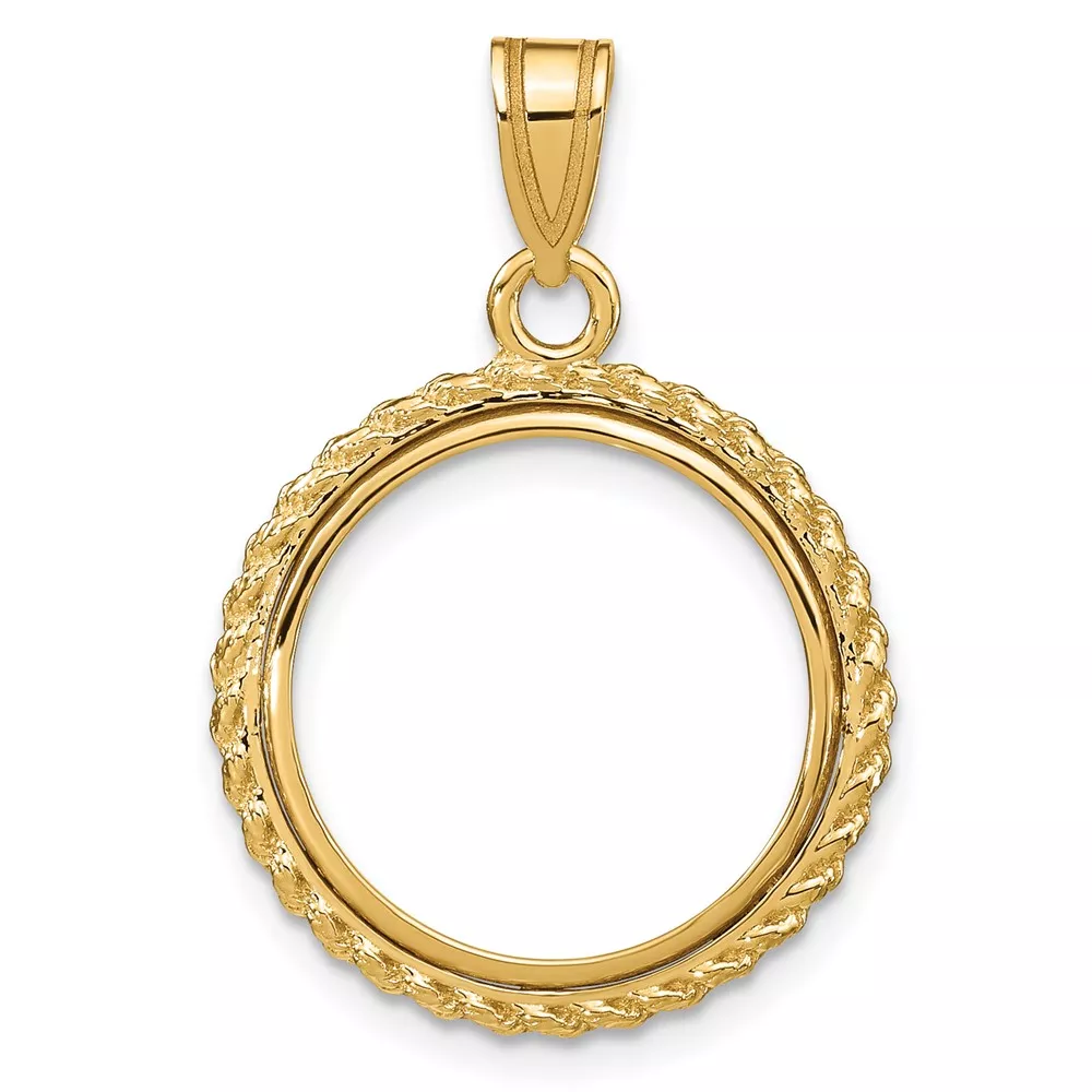 Wideband Distinguished Coin Jewelry 14k Polished with Casted Rope 16.5mm Prong Coin Bezel Pendant