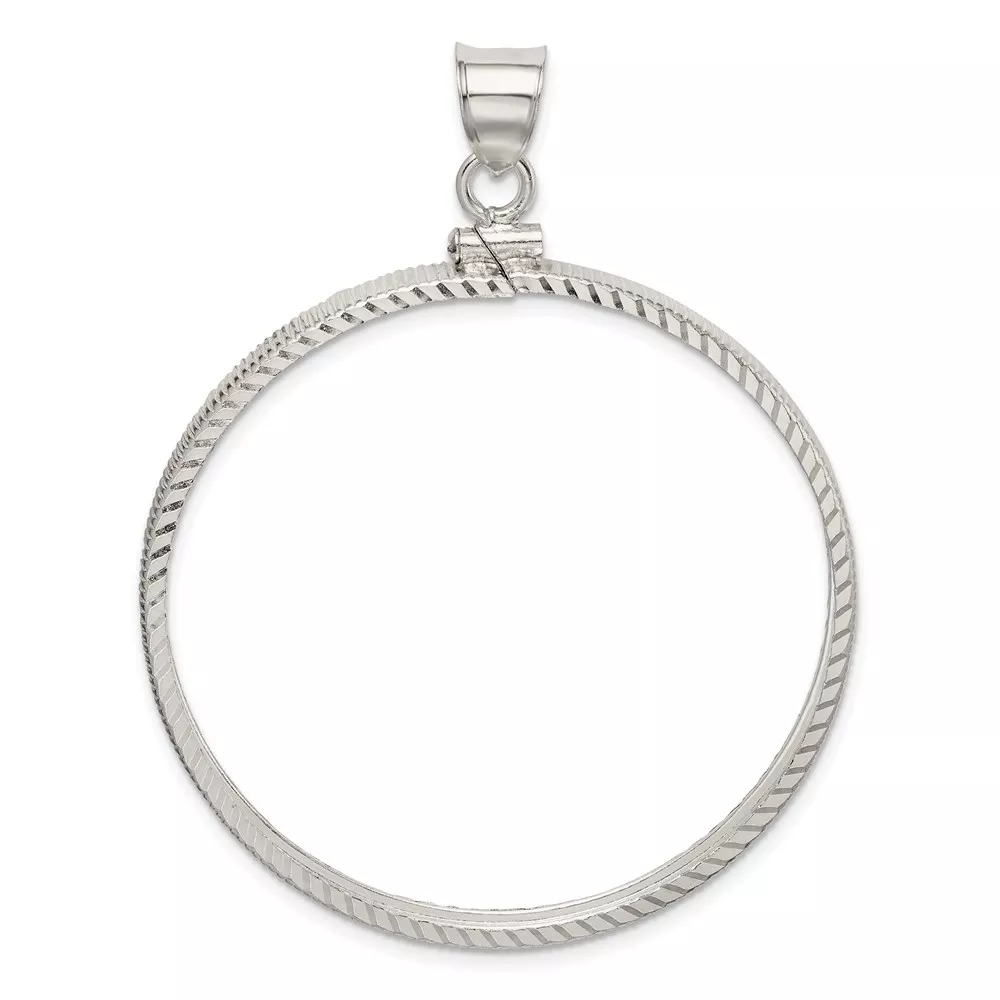 Wideband Distinguished Coin Jewelry Sterling Silver Polished and Diamond-cut 39.4 x 3.1mm 1 oz. Screw Top Coin Bezel Pendant