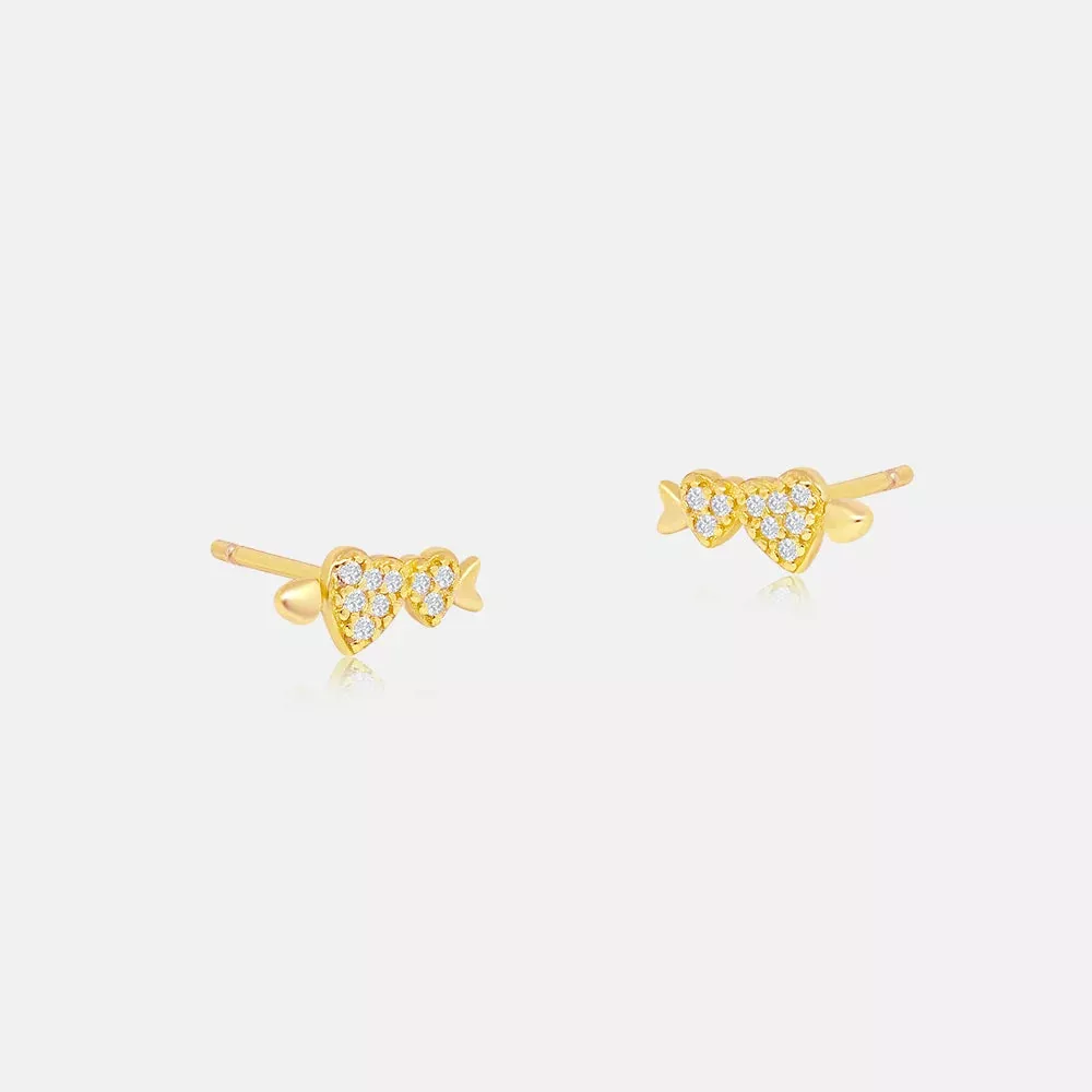 Women's Double Heart Diamond Earrings Studs