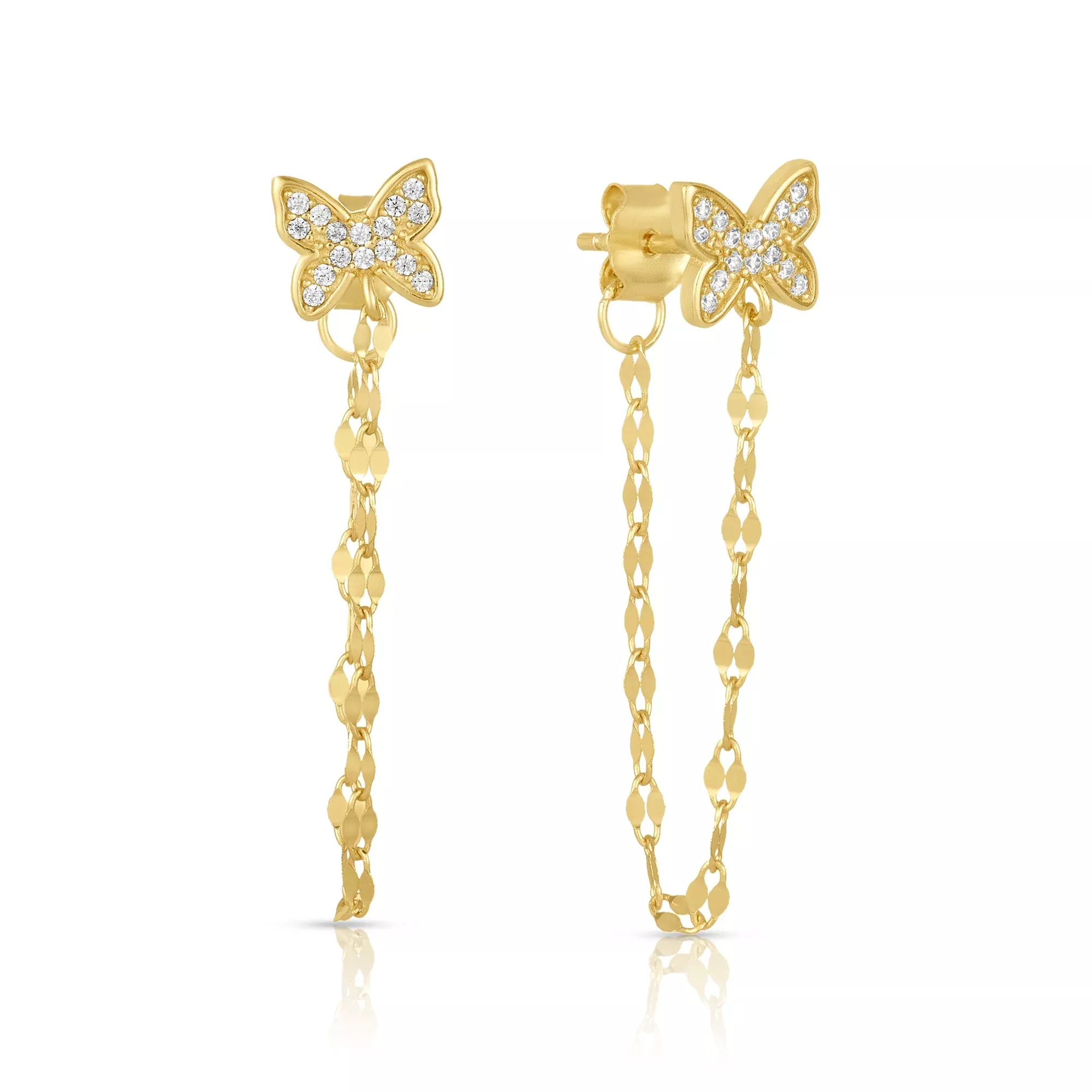 Women's Vermeil Diamond Butterfly Stud Chain Earrings