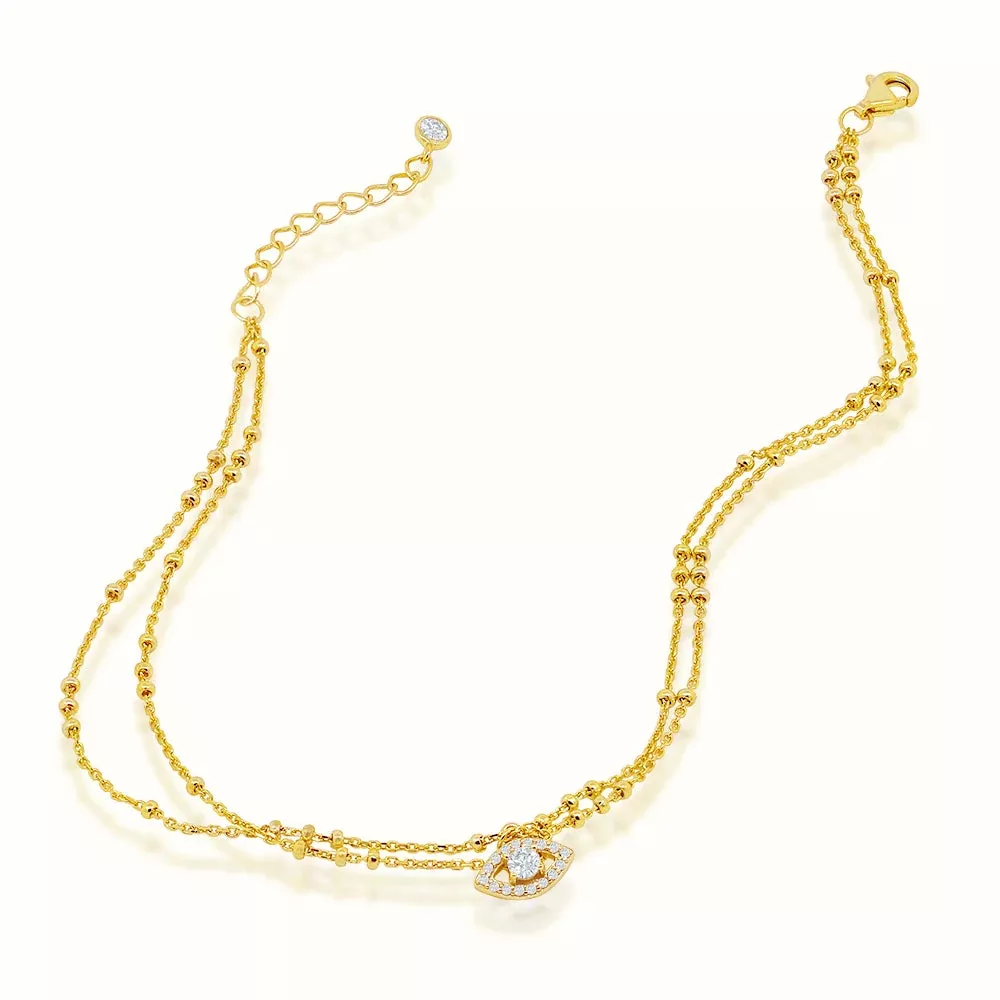 Women's Vermeil Diamond Evil Eye Anklet