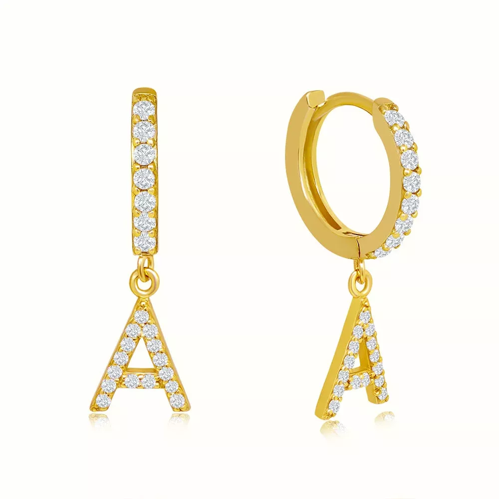 Women's Vermeil Diamond Letter Hoop Earrings