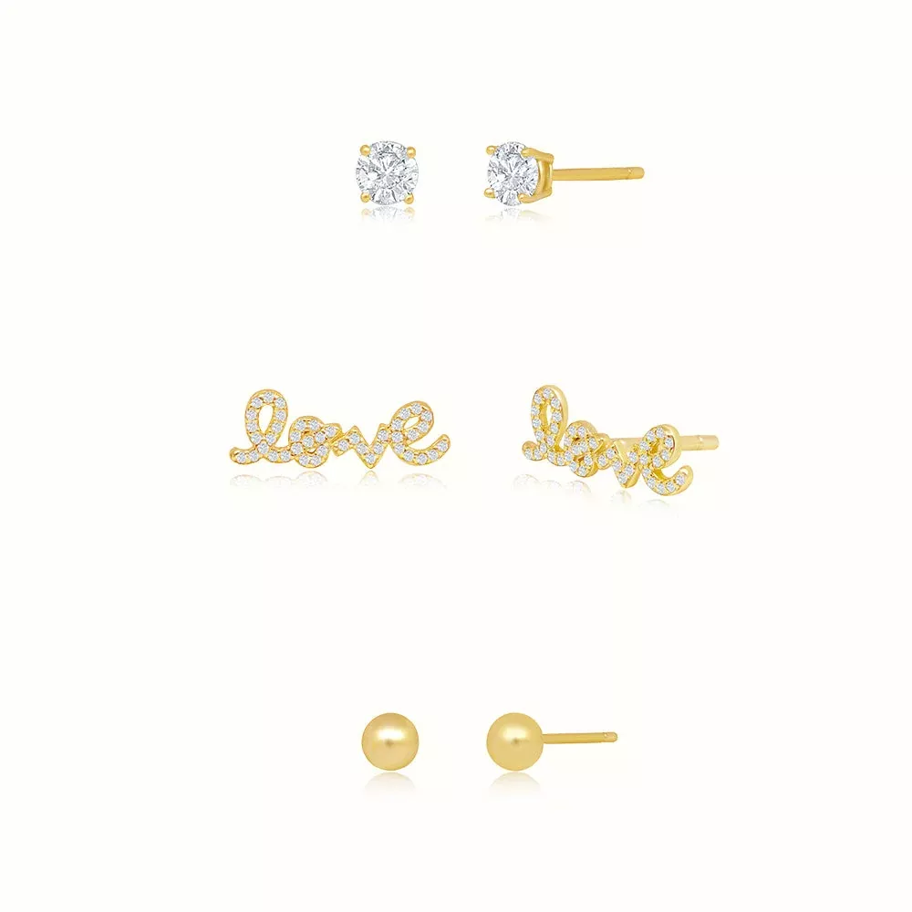 Women's Vermeil Diamond Script Love Trio Earrings