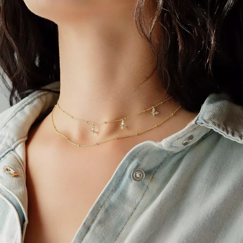 Women's Vermeil Double Layered Butterfly Necklace Pendant