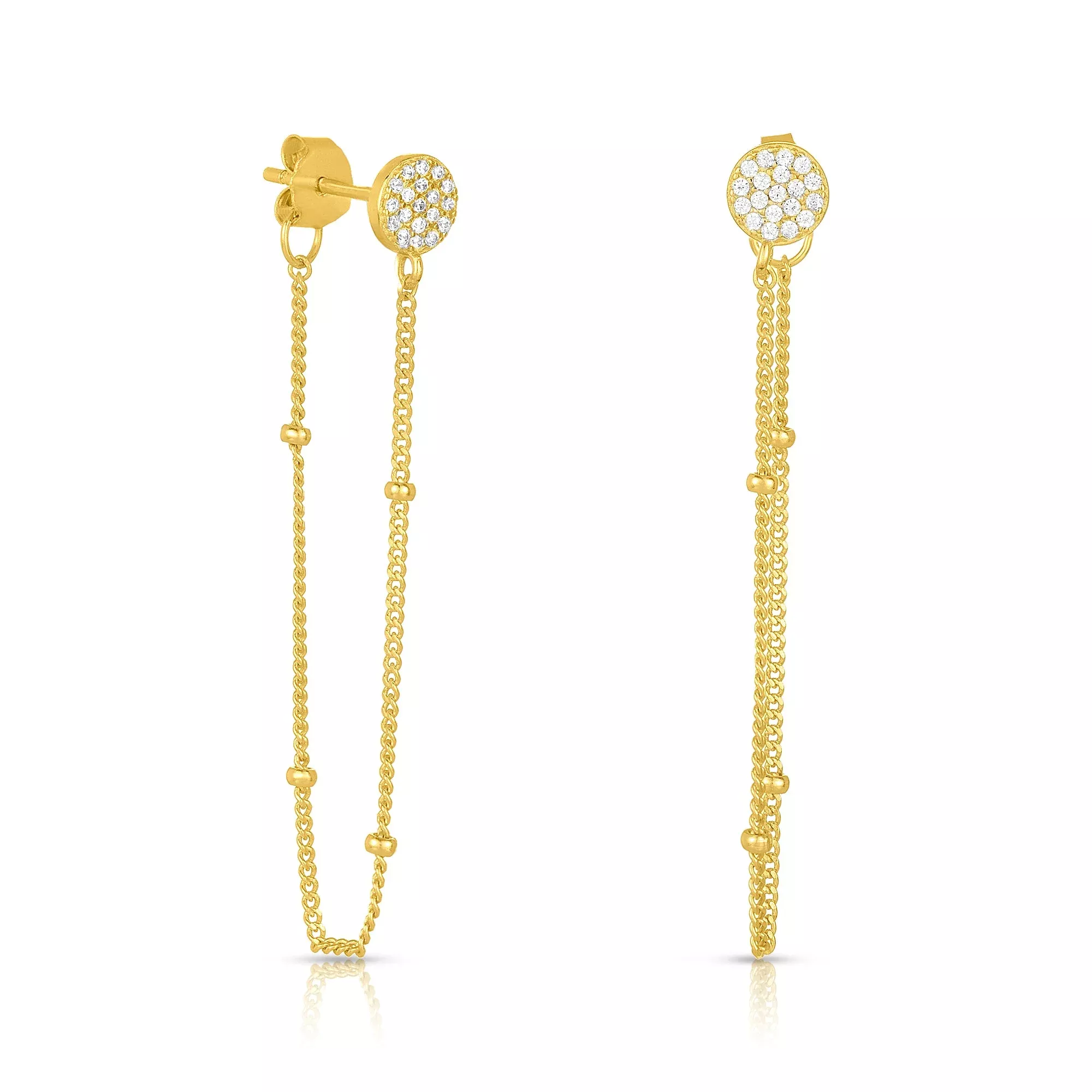 Women's Vermeil Micro Diamond Disk Chain Earrings