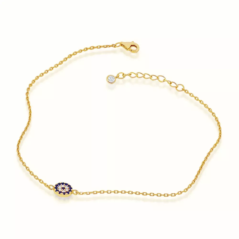 Women's Vermeil Micro Diamond Evil Eye Coin Anklet