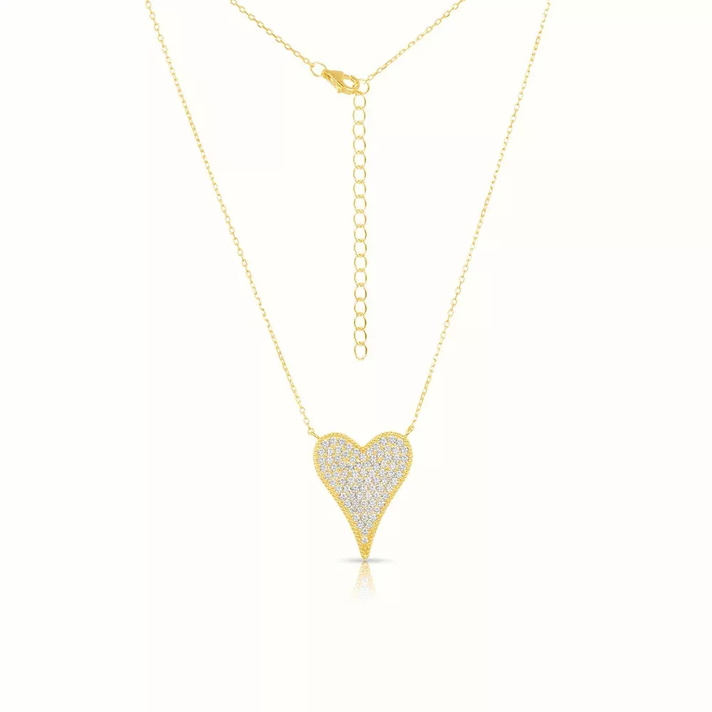 Women's Vermeil Micro Diamond Large Heart Necklace Pendant