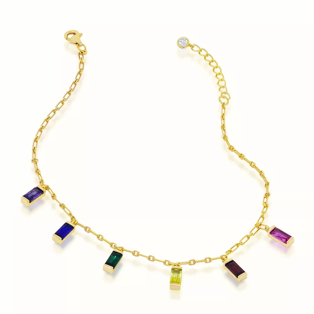 Women's Vermeil Multi Color Diamond Stones Anklet