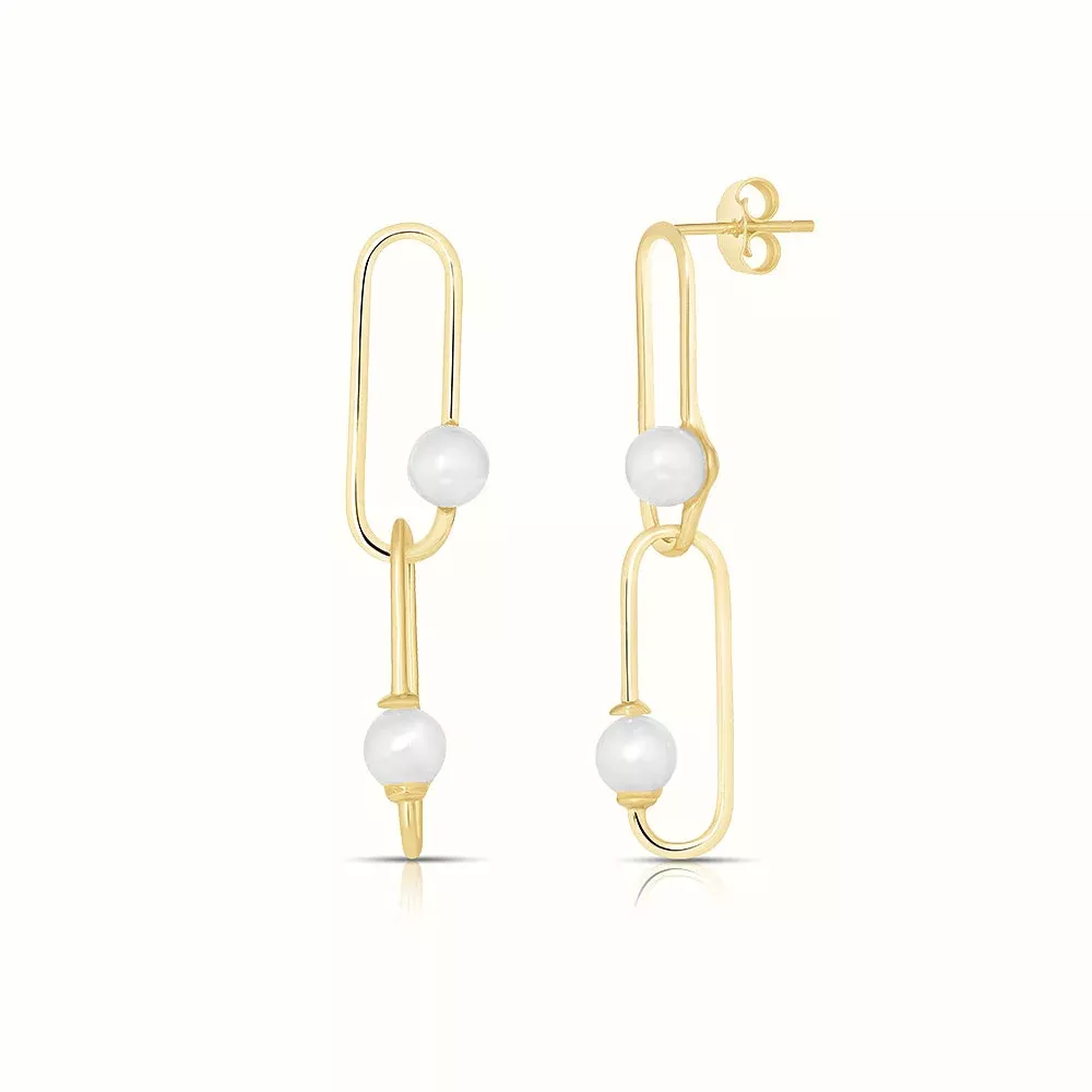 Women's Vermeil Paperclip Pearl Earrings