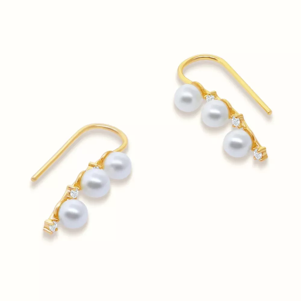 Women's Vermeil Pearl & Diamond Hook Earrings