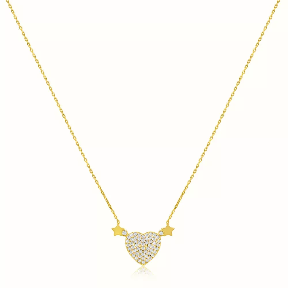 Women's Vermeil Plump Diamond Heart Necklace Pendant