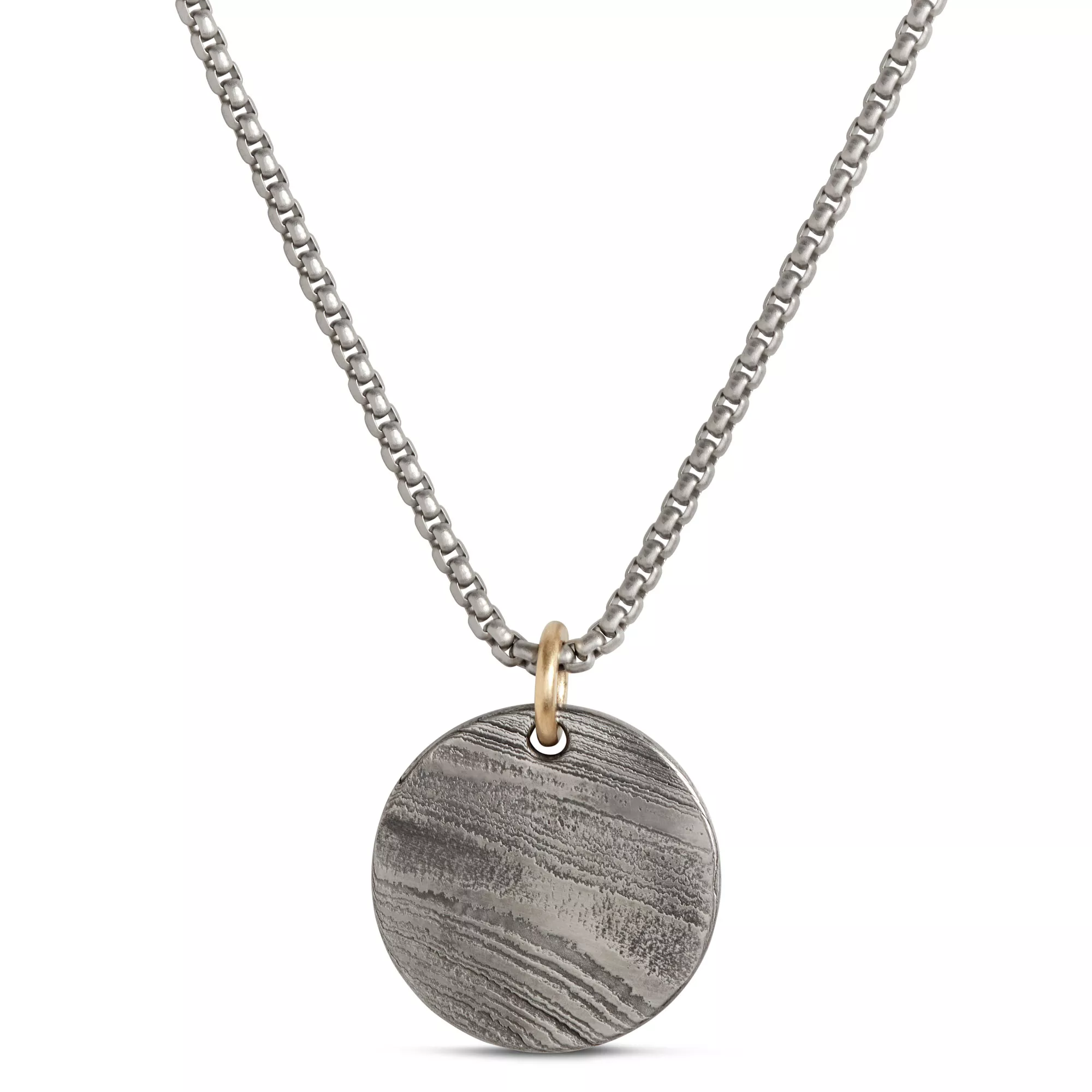Wood Grain Medallion Necklace, Damascus Steel