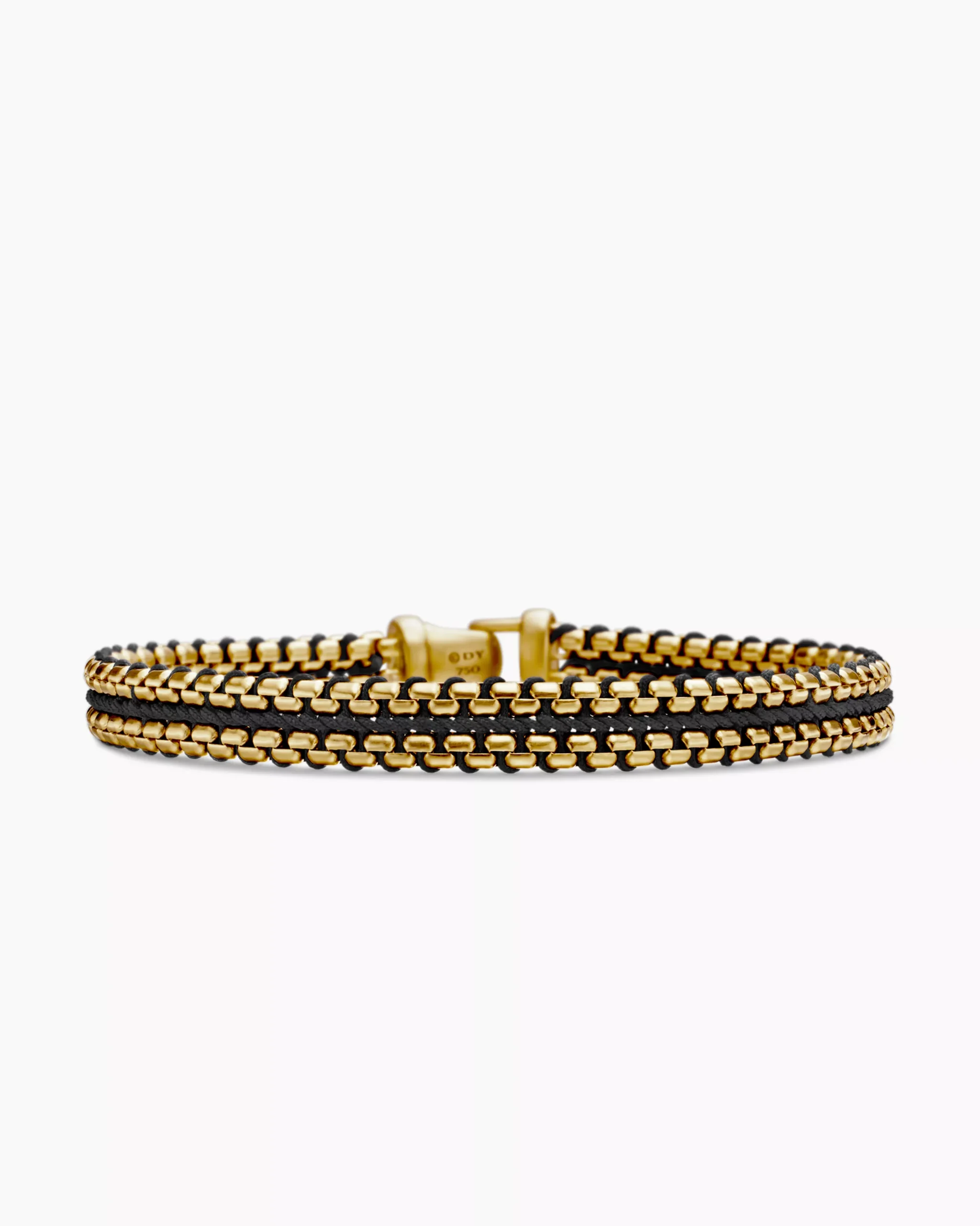 Woven Box Chain Bracelet Black Nylon and 18K Yellow Gold, 10mm