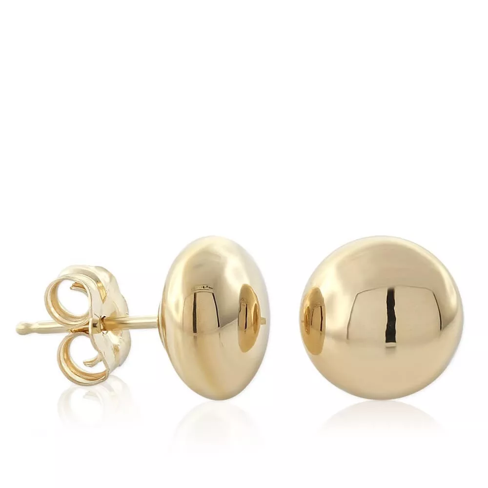 Yellow Gold Button Earrings 14K, 8mm