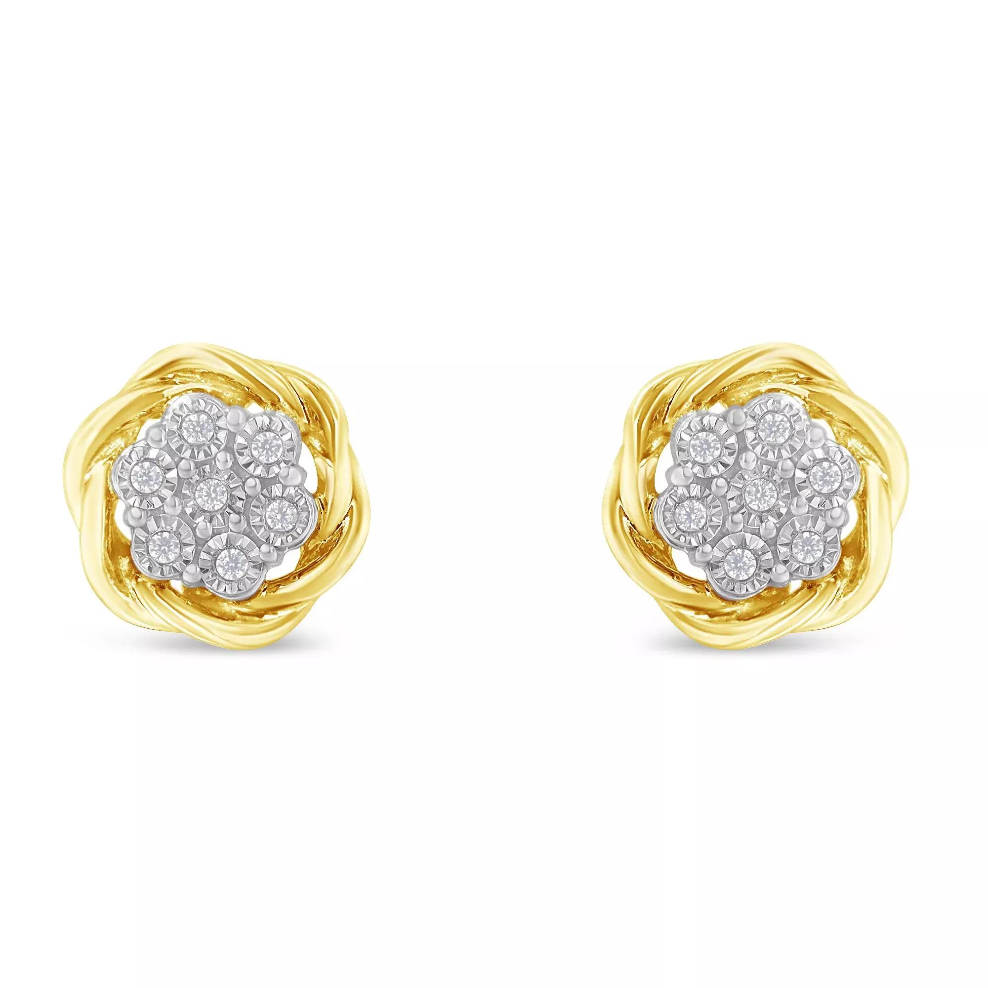 Yellow Gold Plated Sterling Silver Diamond Rose stud Earrings (0.15 cttw, I-J Color, I2-I3 Clarity)