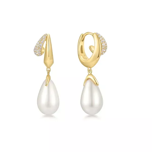Yellow Sterling Silver Pearl Dangle Earrings